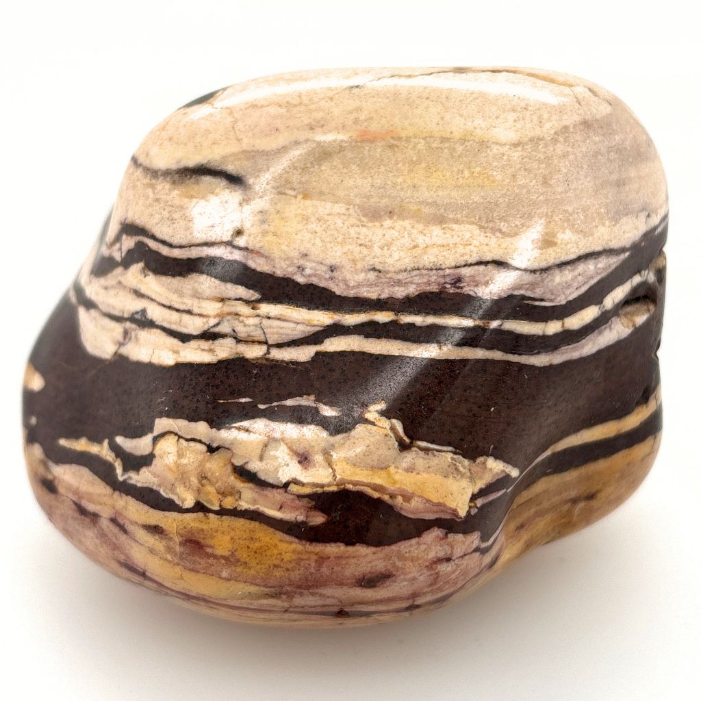 Natural Zebra Jasper Freeform 403g with earthy brown, cream and golden banding