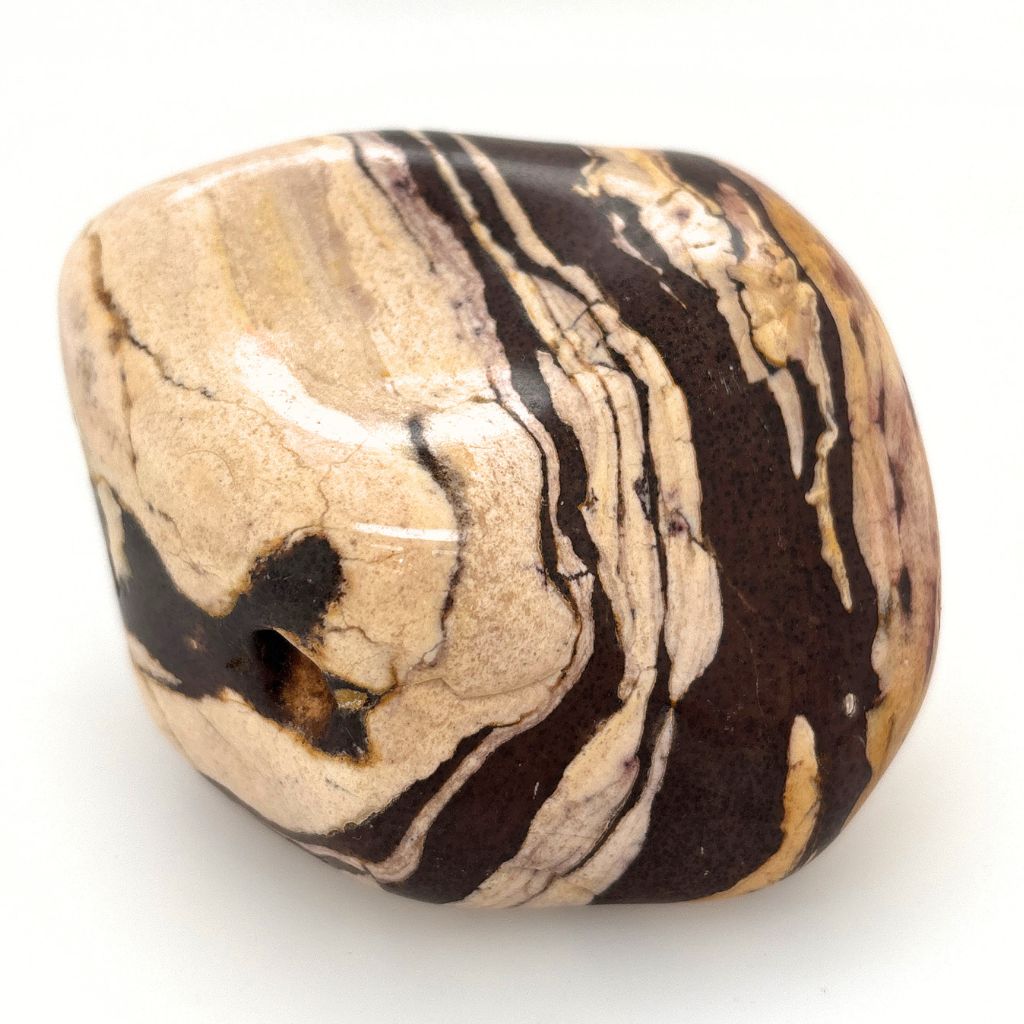 Natural Zebra Jasper Freeform 403g with earthy brown, cream and golden banding