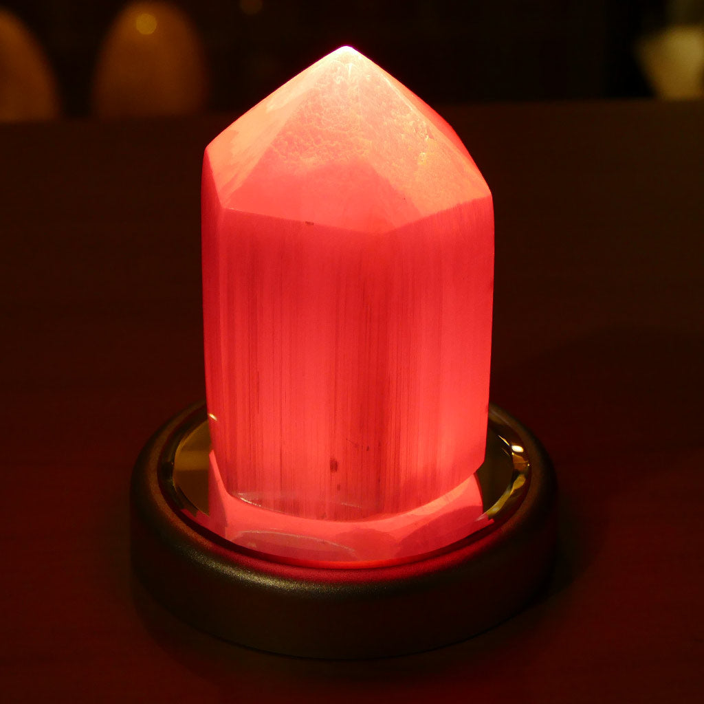 selenite on Crystal Display Base multi coloured LED light