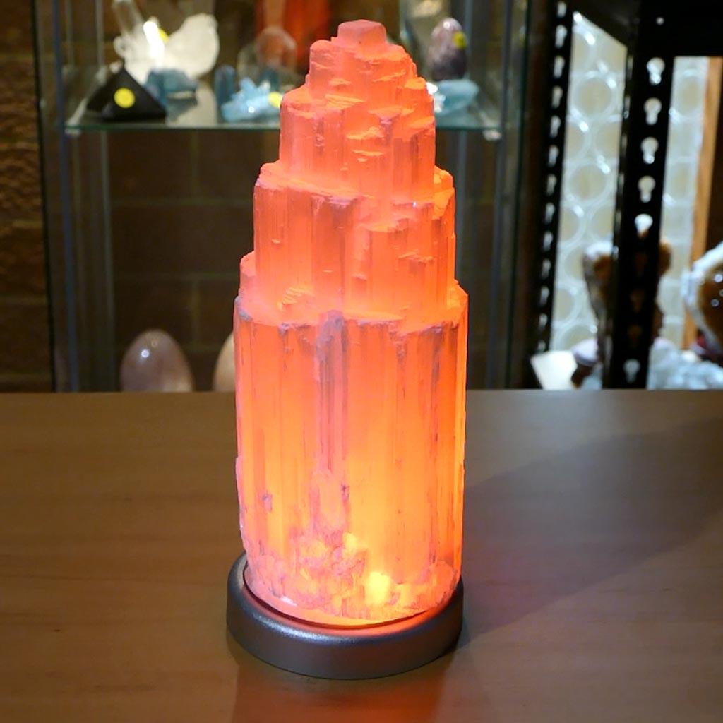 selenite tower led light display crystal base