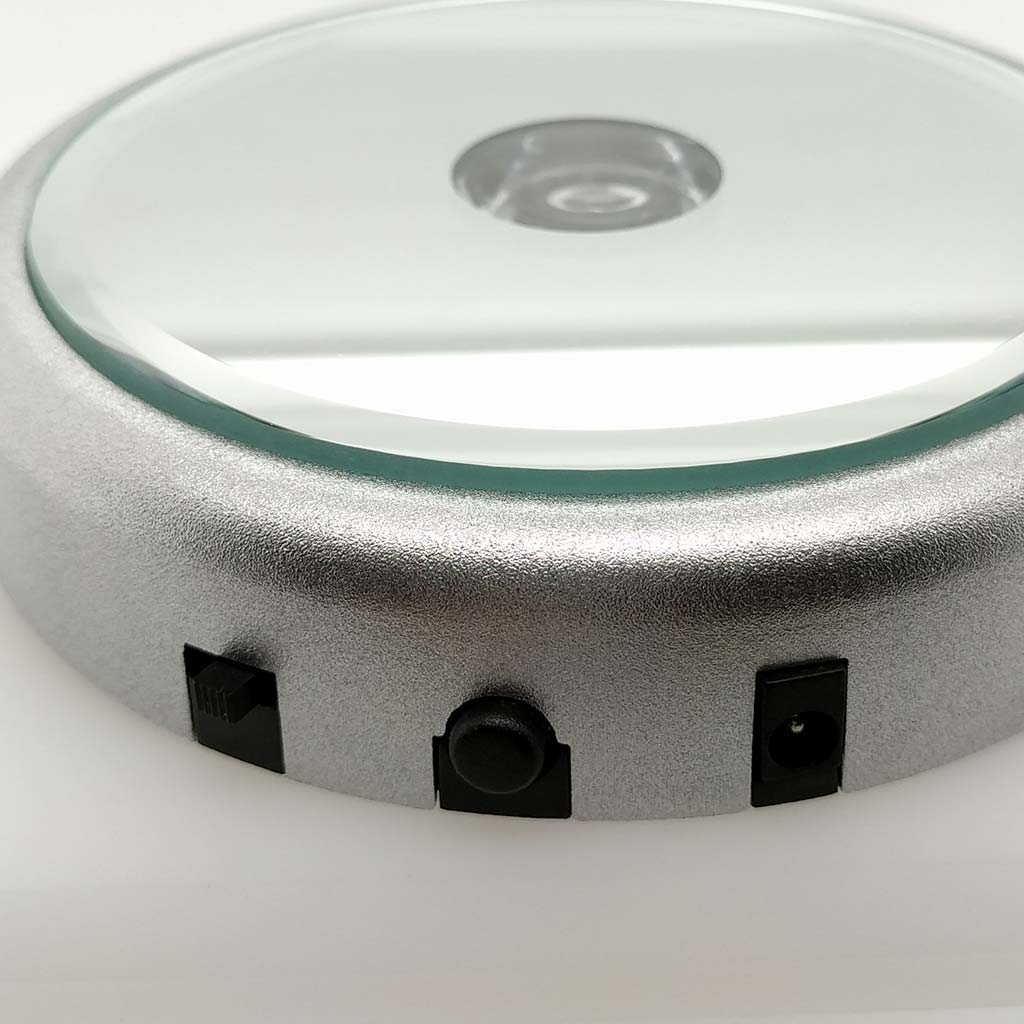 Crystal Display Base Stand LED Lighted Mirror Top Multi Colour with USB