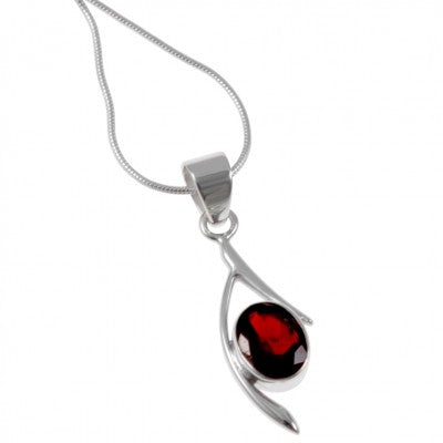 Garnet Pendant Necklace in Sterling Silver Setting