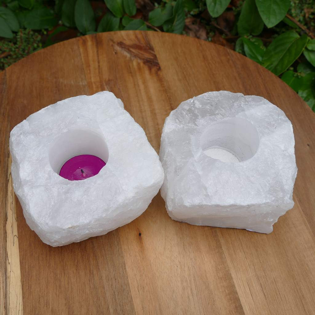 natural quartz tealight candle holders