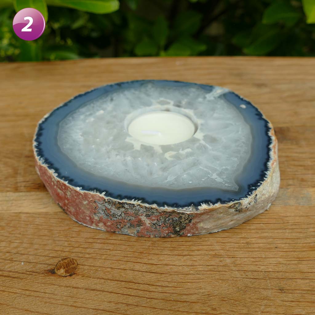 Agate Tea Light Candle Holder - Natural Handcrafted Stone for Home Decor