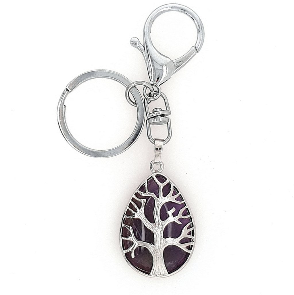 Tree of Life Crystal Keyrings with Natural Healing Crystals