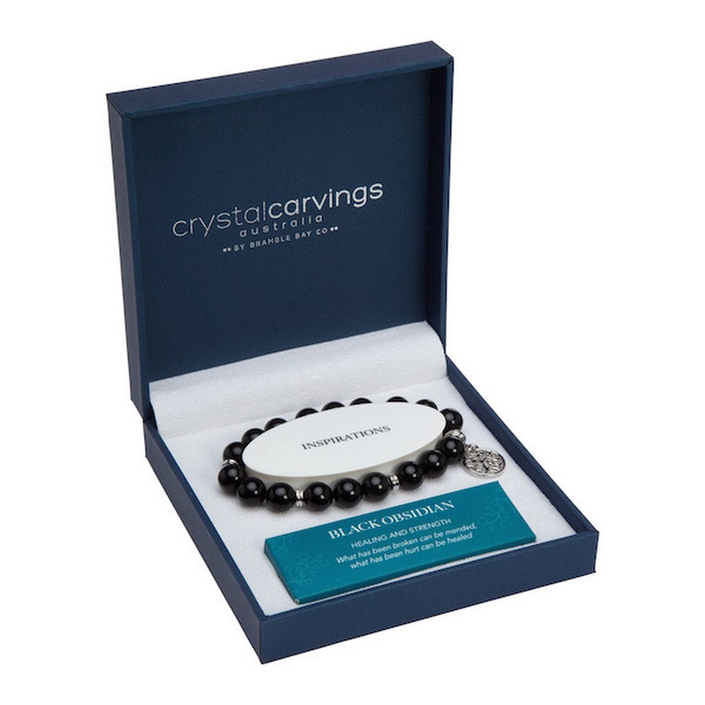 Black Obsidian Bracelet Tree of Life Charm 10mm