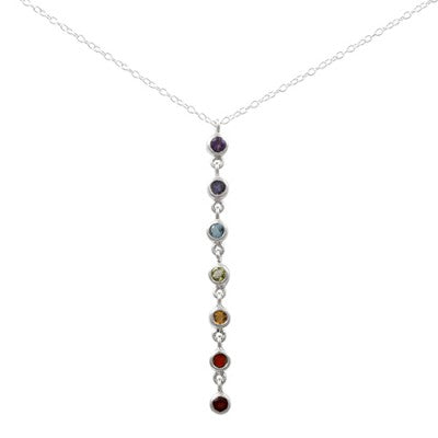 7 Chakra Vertical Pendant - Sterling Silver Healing Crystals Chakra Pendant