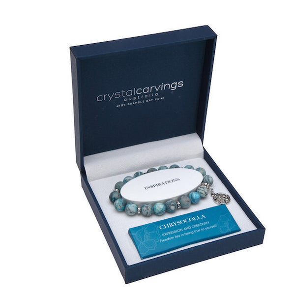 Chrysocolla Bracelet Tree of Life Charm 10mm Crystal Gemstone Bracelet