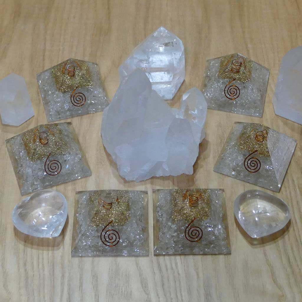 clear quartz orgonite pyramids