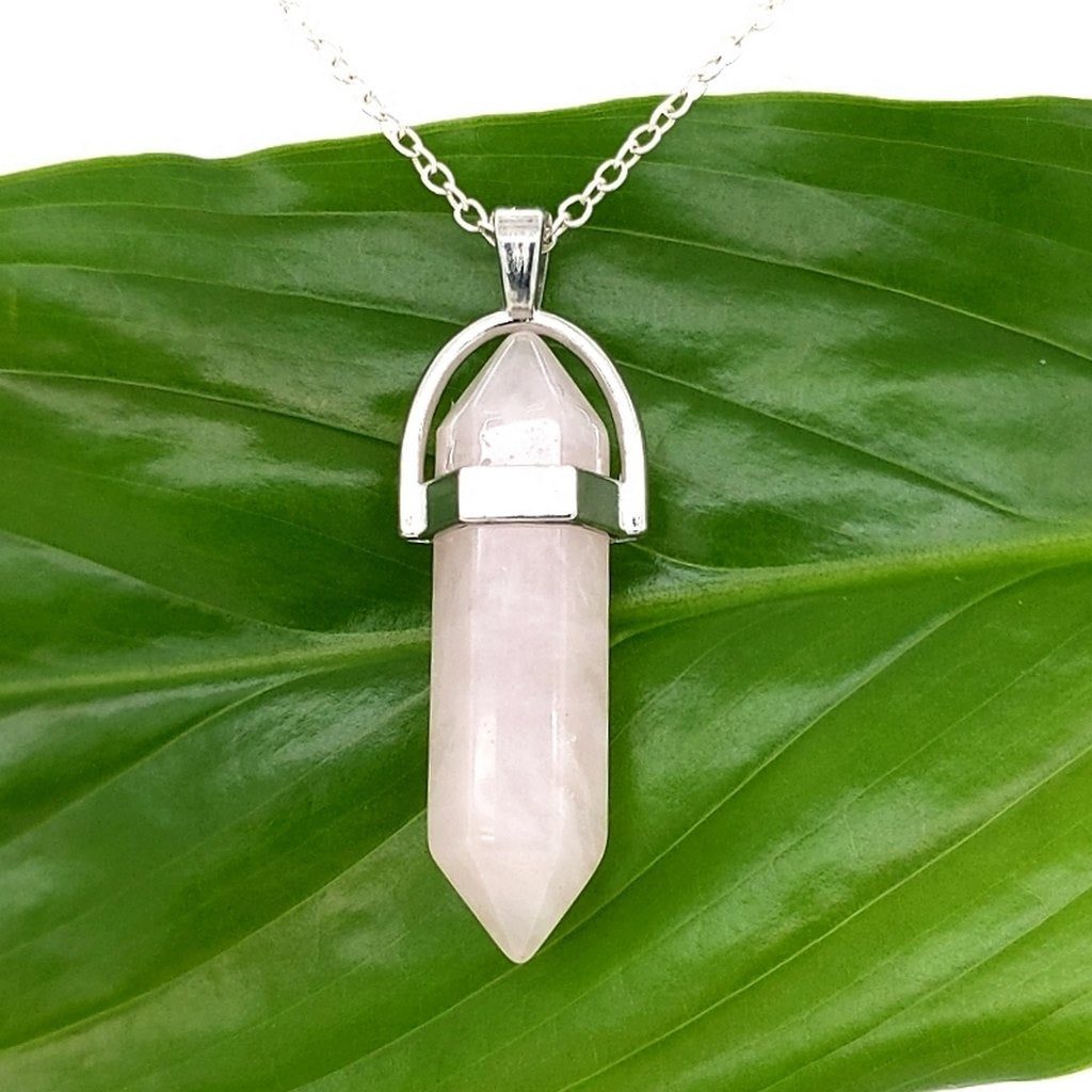 rose quartz double terminated point pendants