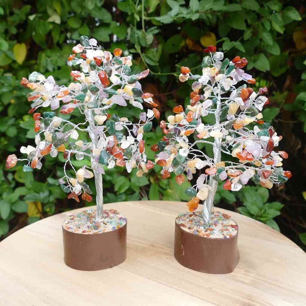 mixed crystal gem tree on wood base