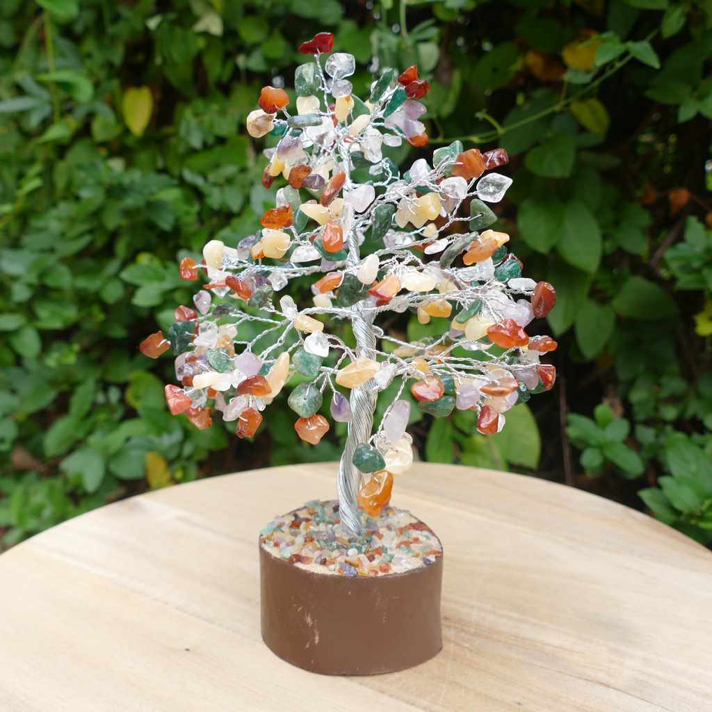 mixed crystal gem tree on wood base