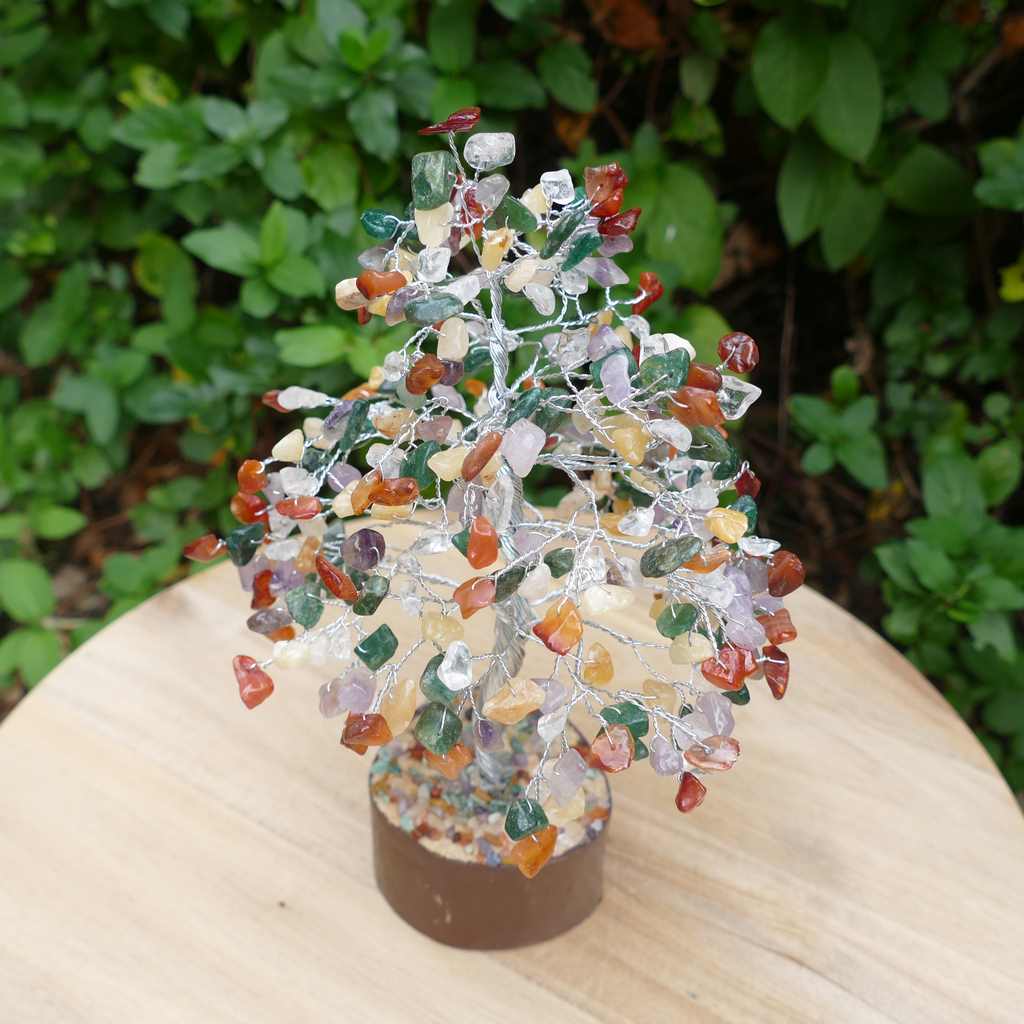 mixed crystal gem tree on wood base