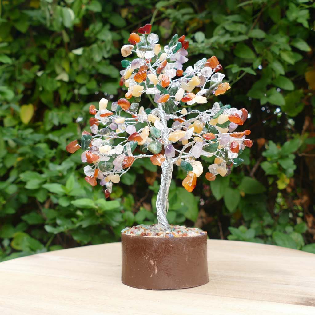 mixed crystal gem tree on wood base