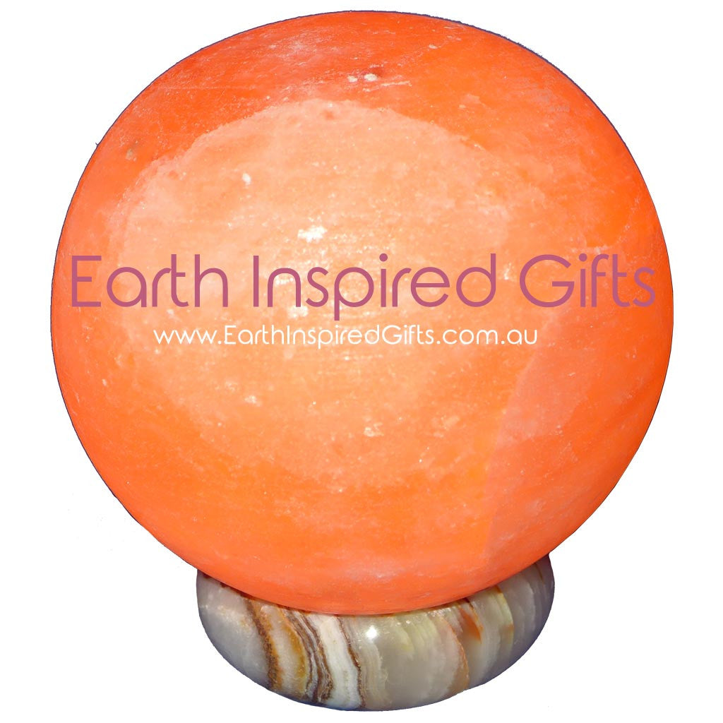 Carved Sphere Himalayan Salt Lamps with Onyx Bases
