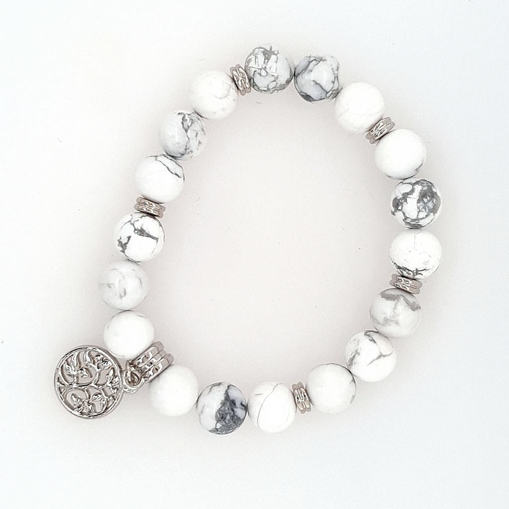 White Howlite Bracelet Tree of Life Charm 10mm