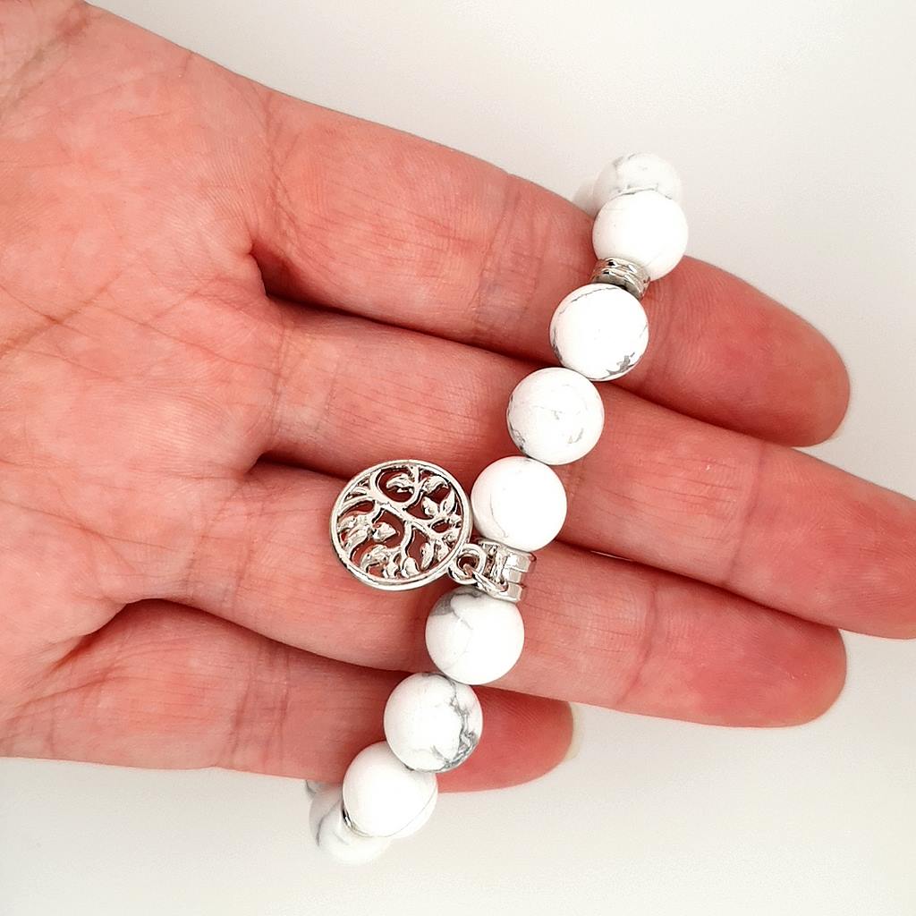 White Howlite Bracelet Tree of Life Charm 10mm