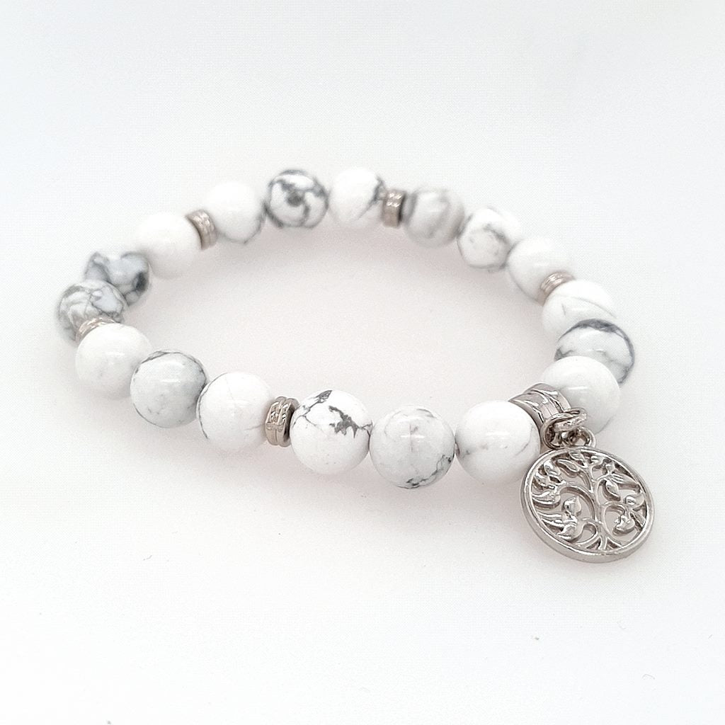 White Howlite Bracelet Tree of Life Charm 10mm