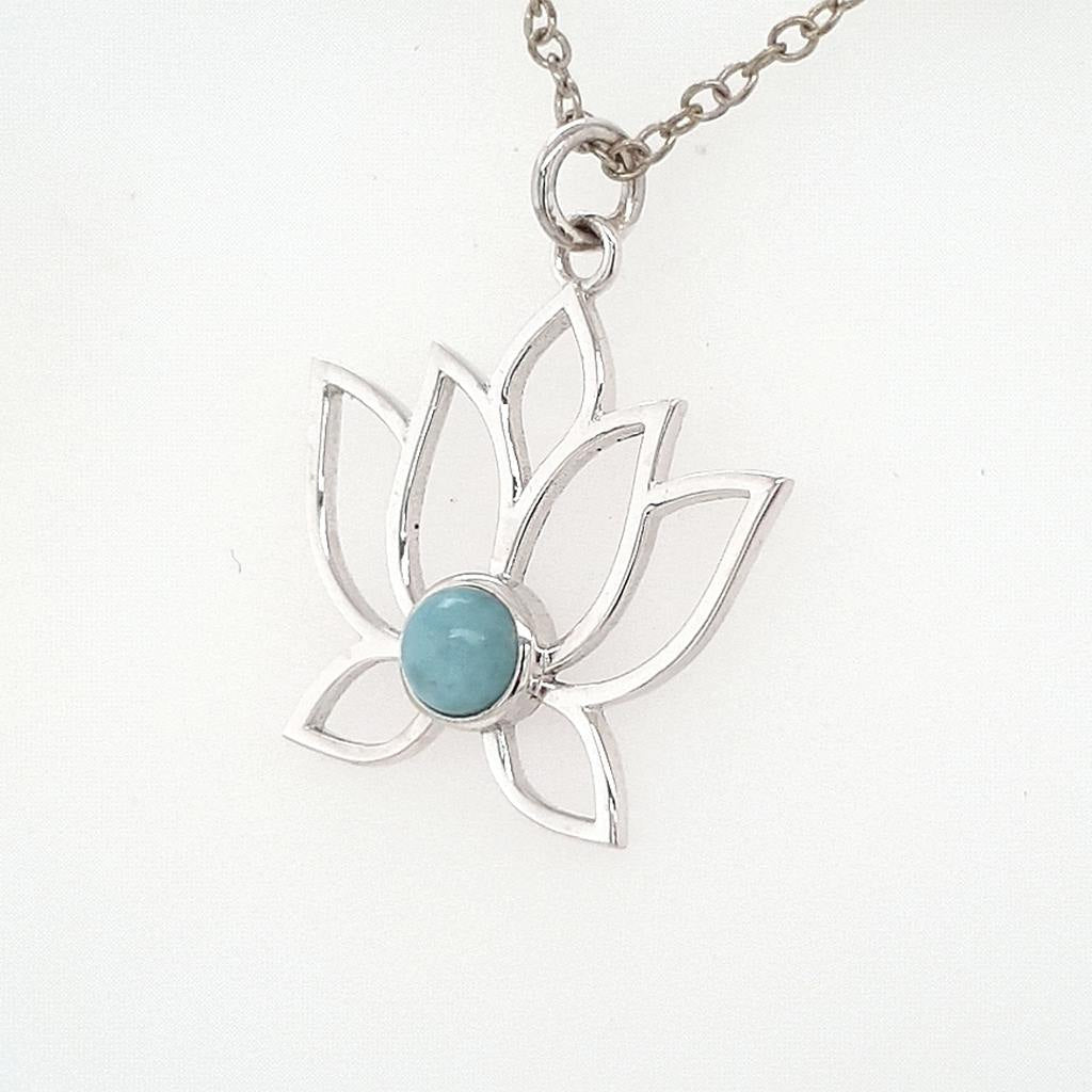 Larimar Lotus Pendant Set in Sterling Silver - Larimar Crystal Jewellery