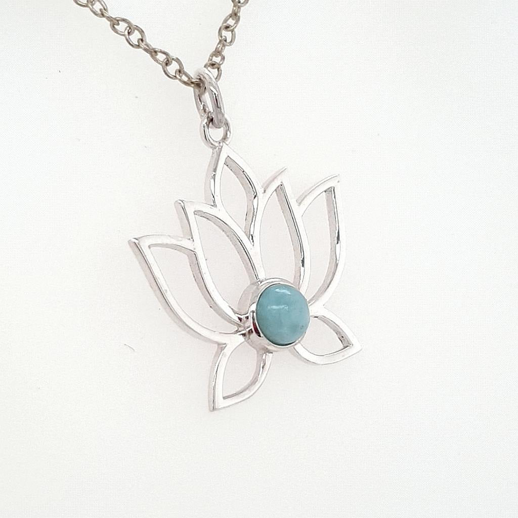 Larimar Lotus Pendant Set in Sterling Silver - Larimar Crystal Jewellery