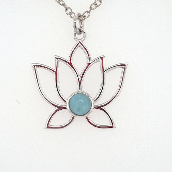 Larimar Lotus Pendant Set in Sterling Silver - Larimar Crystal Jewellery