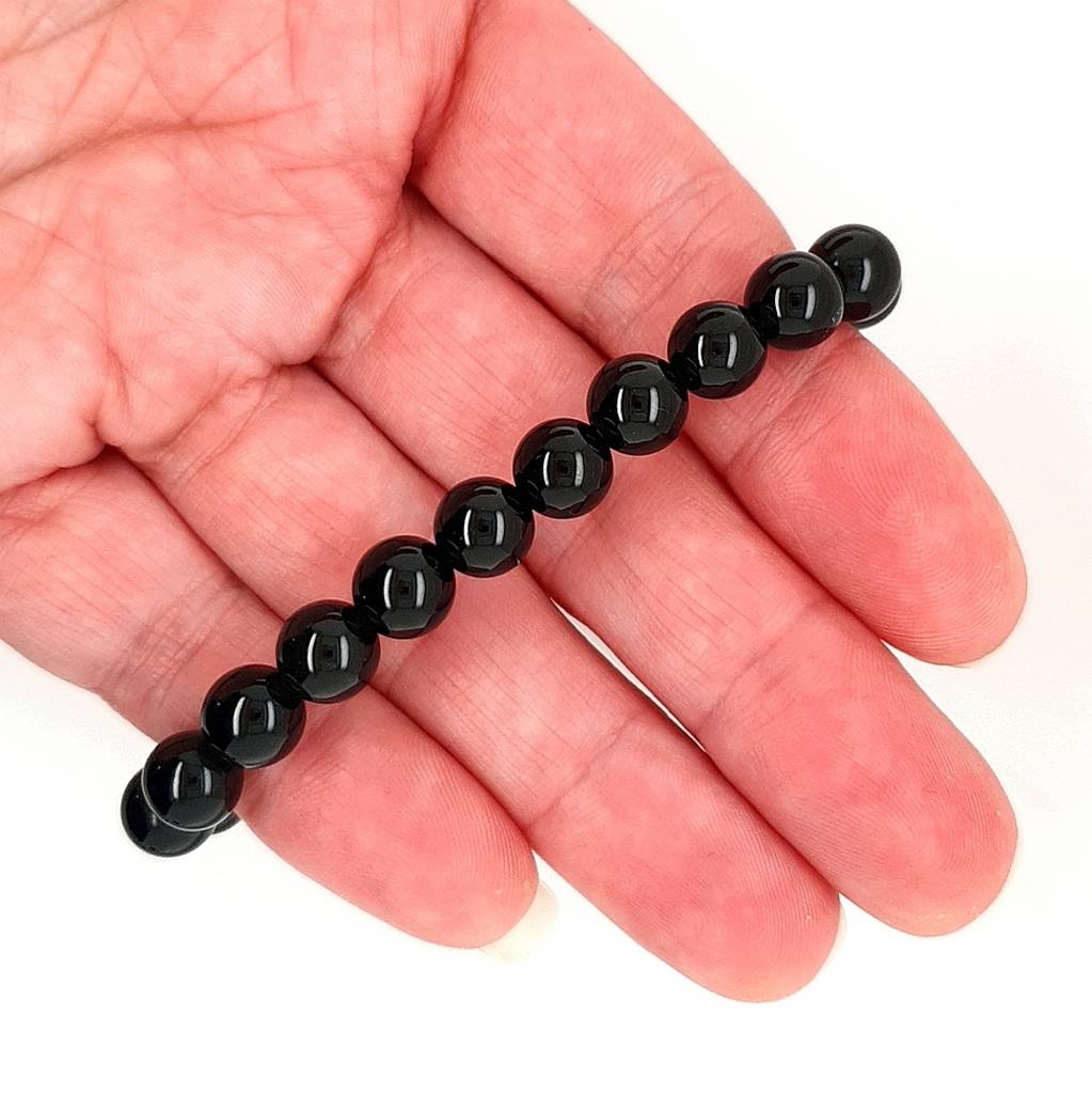 8mm Black Obsidian Bead Bracelet Unisex Semi Precious Gemstone Stretch Bracelet Wealth
