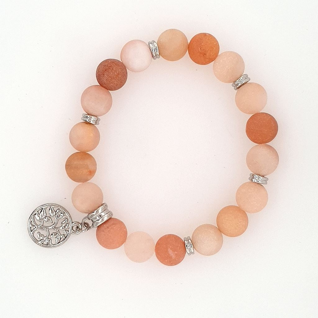 Orange Jasper Bracelet with Tree of Life Charm 10mm