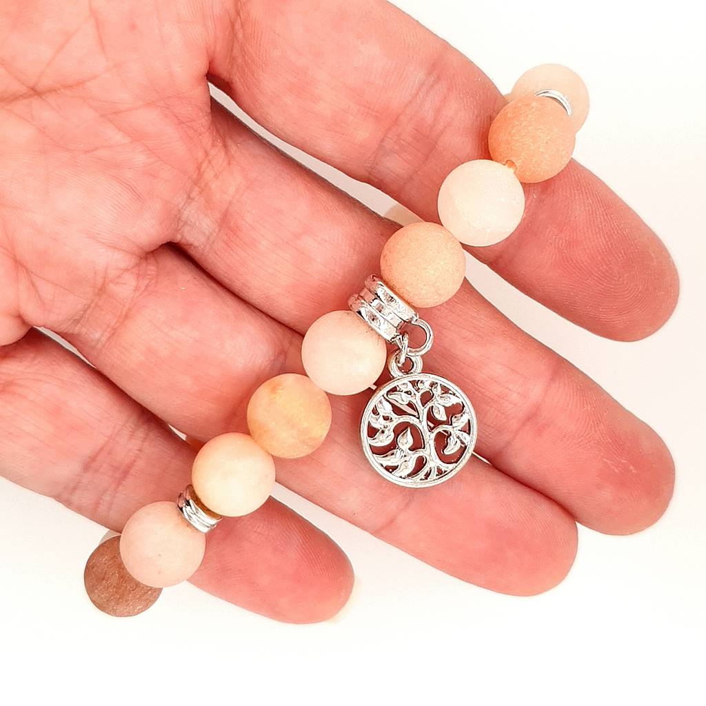 Orange Jasper Bracelet with Tree of Life Charm 10mm