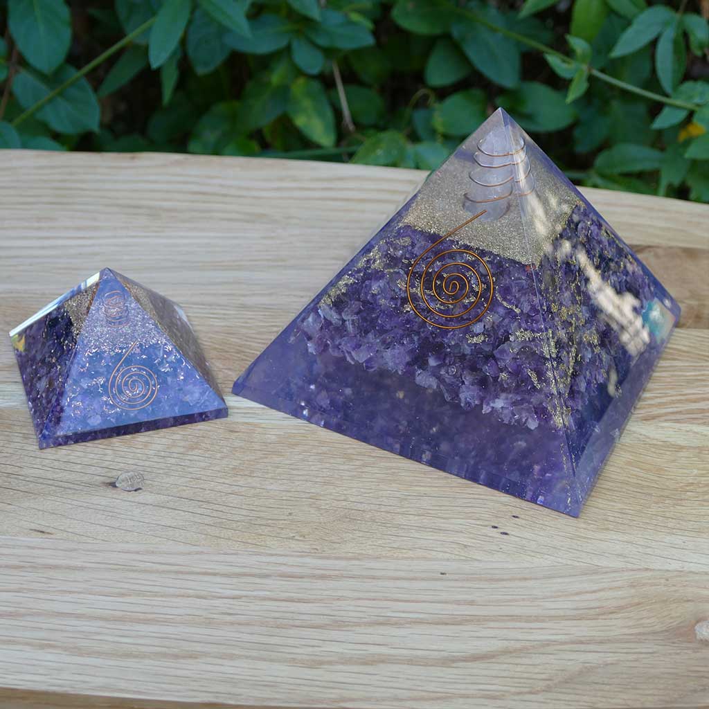 large orgonite pyramid amethyst