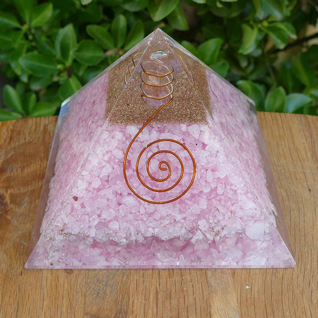 Orgonite Pyramid with Rose Quartz Crystals