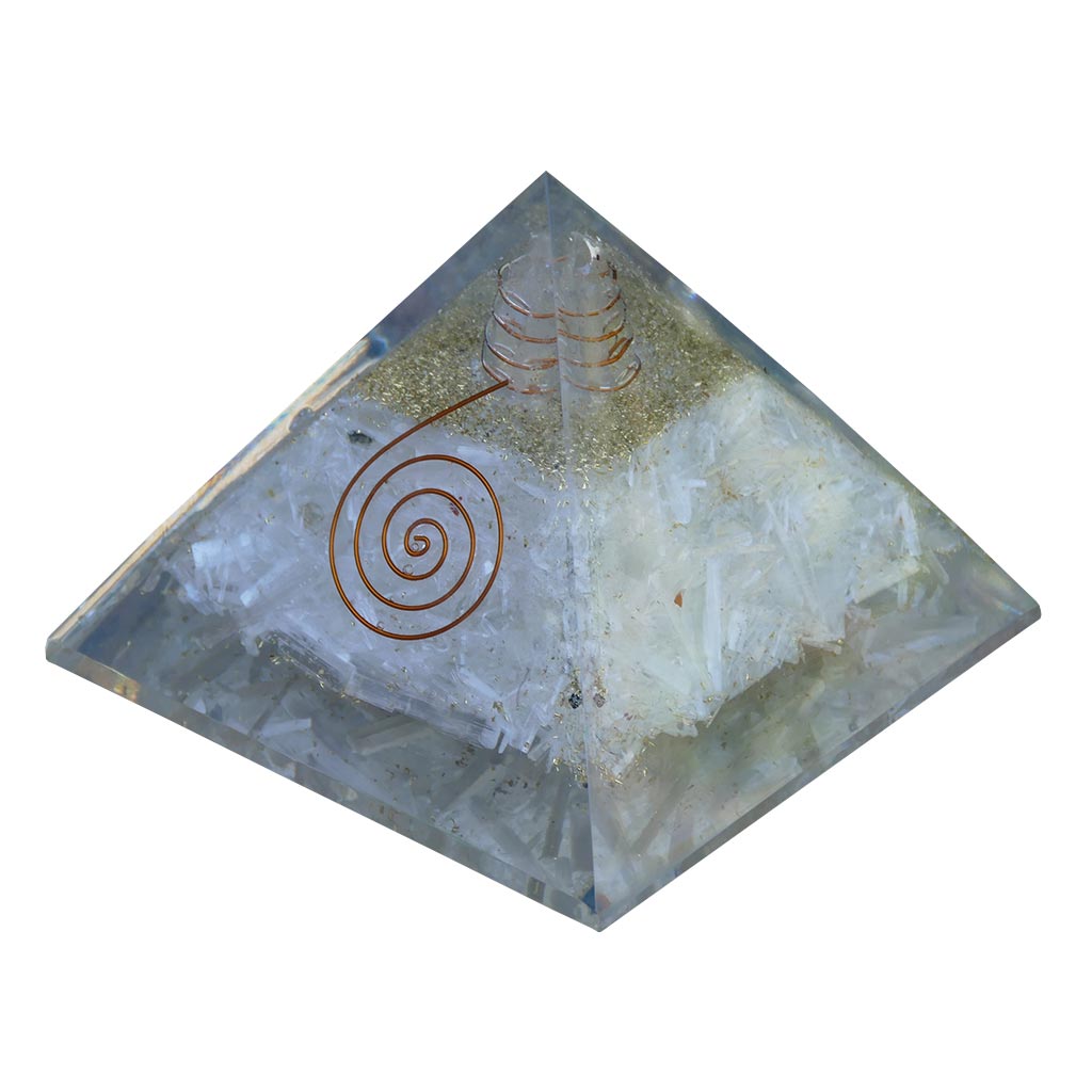 large orgonite pyramid selenite