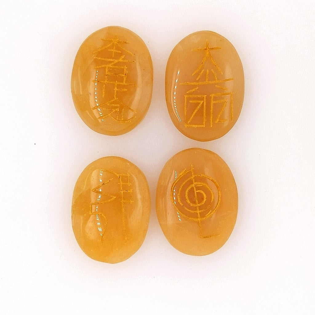 Reiki Symbol Engraved Crystal Stones | Blue Aventurine, Rose Quartz & Golden Quartz