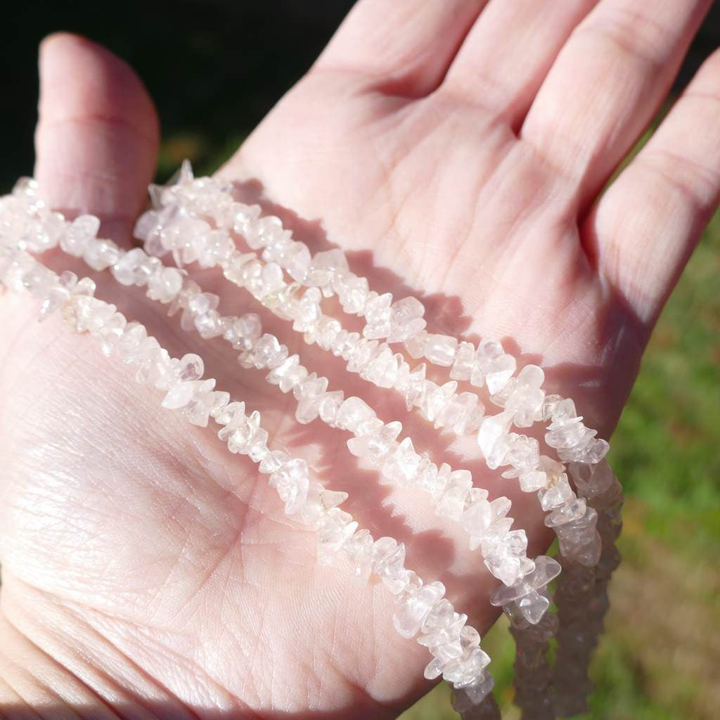Rose Quartz Chip Necklaces 36 Inches with Earthy Loving Vibe