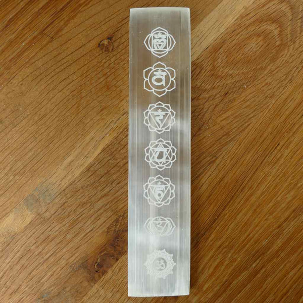 Selenite Ruler Engraved with Chakra Symbols