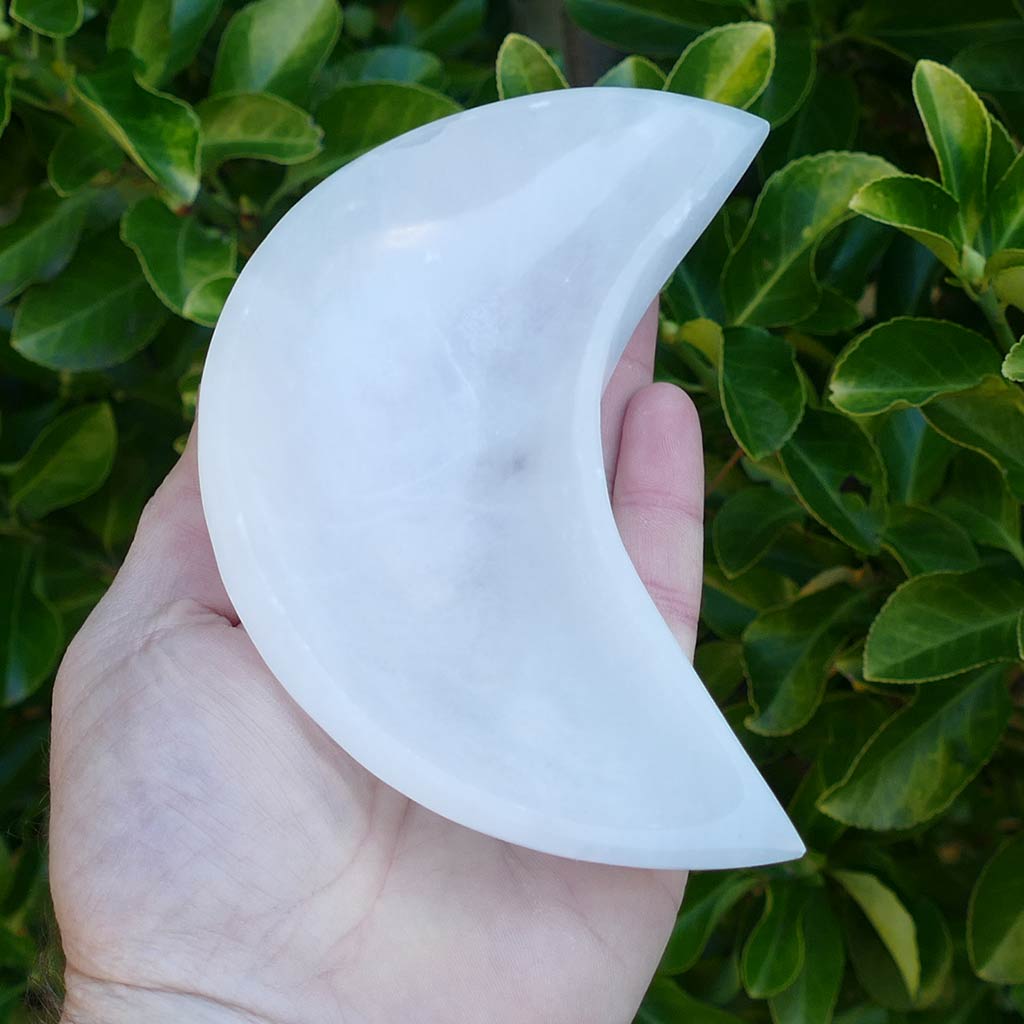 selenite trinket bowl moon shaped