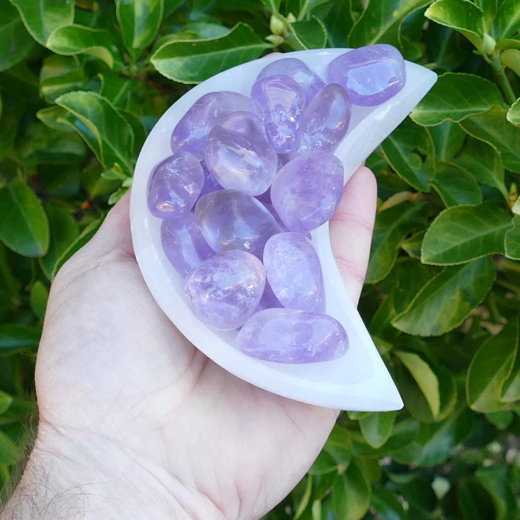 selenite trinket bowl with crystals