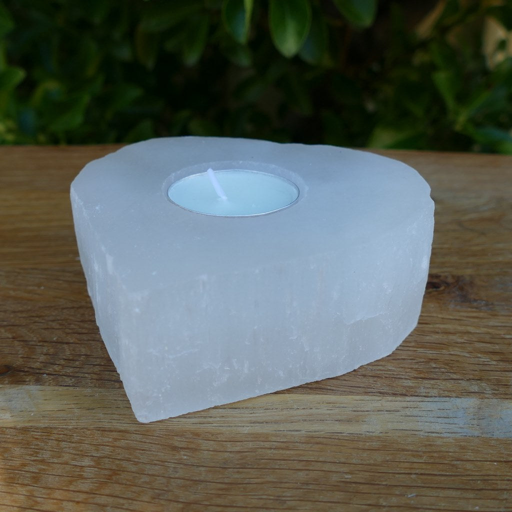 Selenite Tealight Candle Holder Heart Shape for Energising Your Room