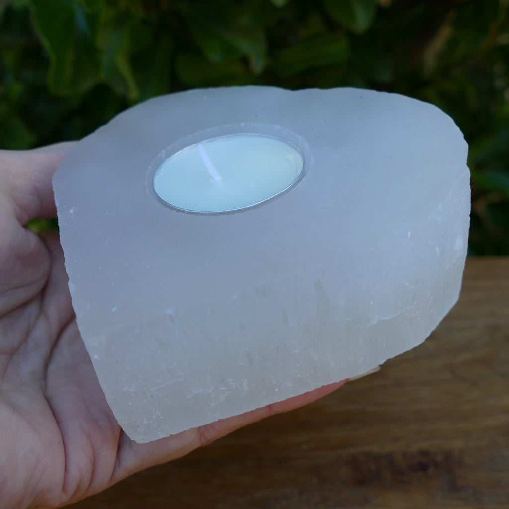 Selenite Tealight Candle Holder Heart Shape for Energising Your Room