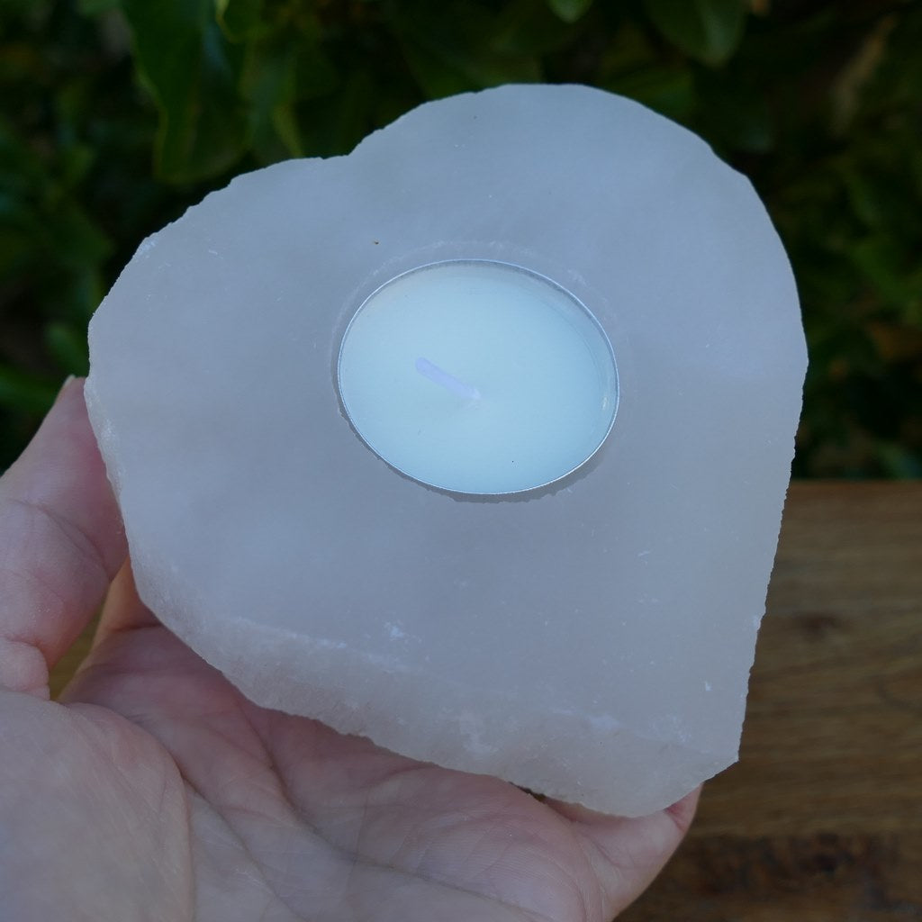 Selenite Tealight Candle Holder Heart Shape for Energising Your Room