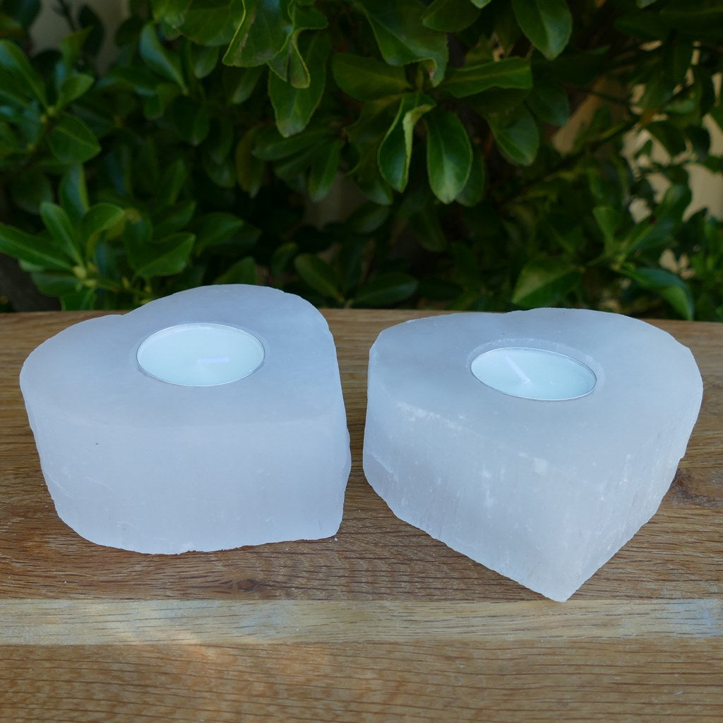 Selenite Tealight Candle Holder Heart Shape for Energising Your Room