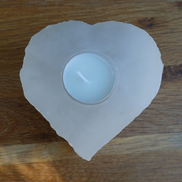Selenite Tealight Candle Holder Heart Shape for Energising Your Room