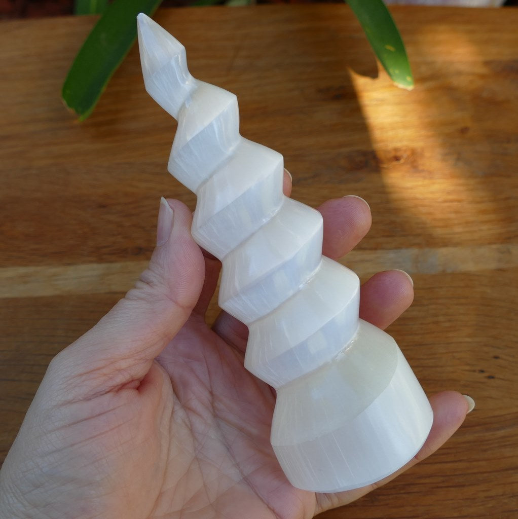 selenite spiral unicorn horn