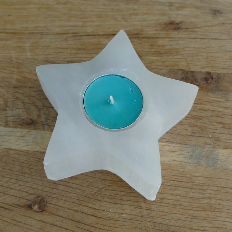selenite star candle holder